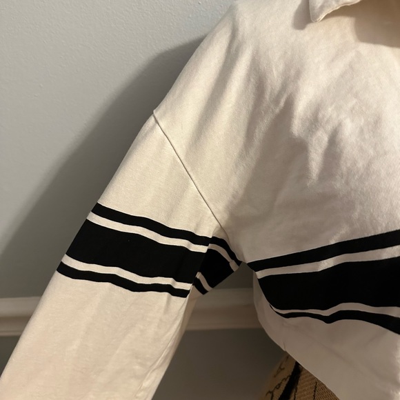 Zara Cropped Long Sleeve Black And White Strip Collar Shirt M - Picture 6 of 7